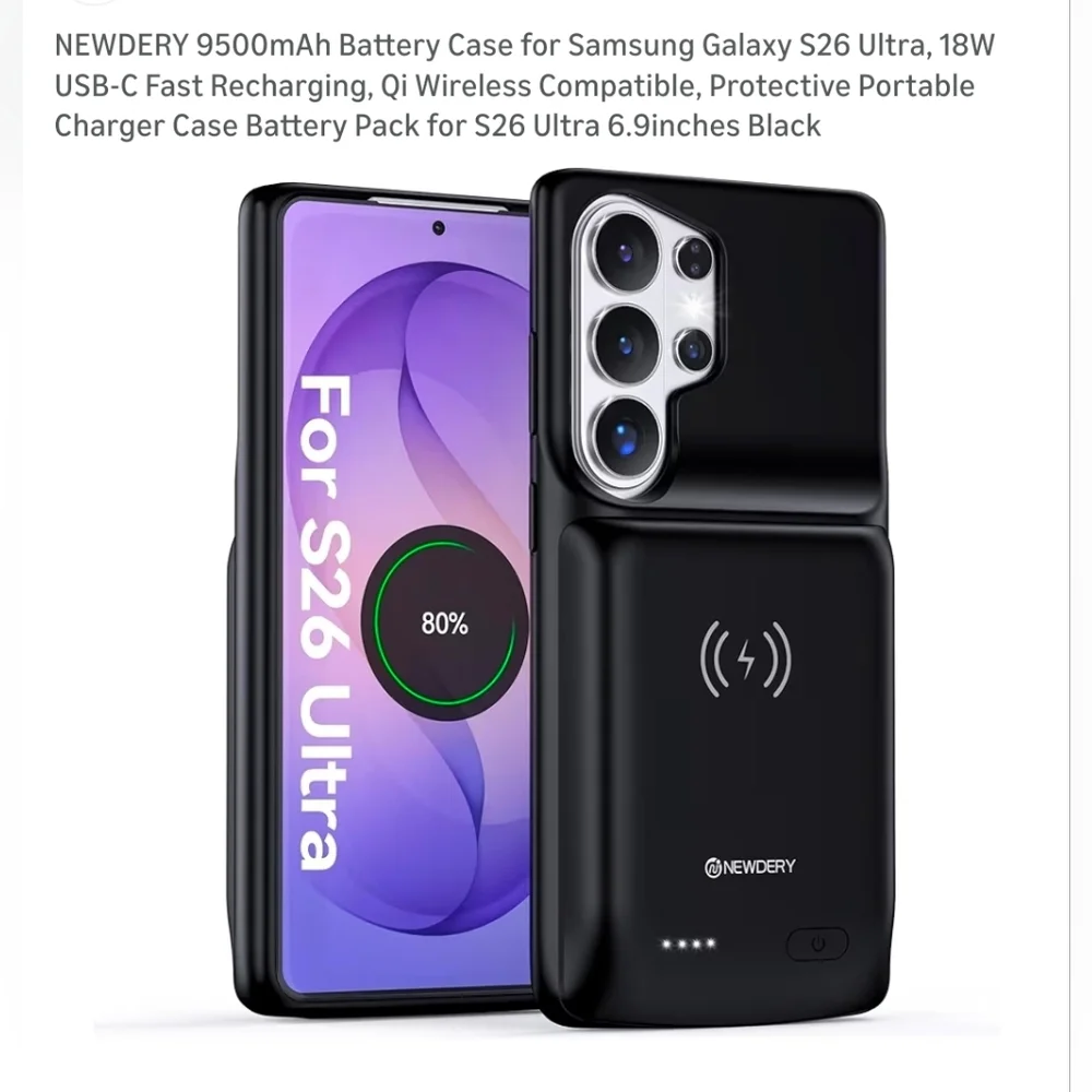 NIB Samsung Galaxy A26 Ultra 9500 mAh Battery Case Qi Wireless Charger Charging